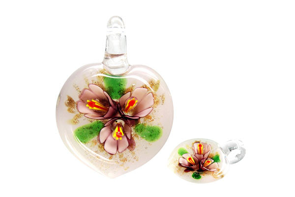 Murano Foil Glass Heart Flower Pendant, 28x38mm, 1 Piece, Pendant for Jewelry Making