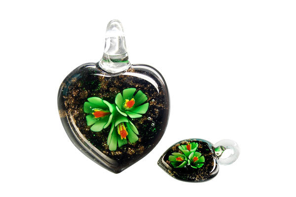 Murano Foil Glass Heart Flower Pendant, 28x38mm, 1 Piece, Pendant for Jewelry Making