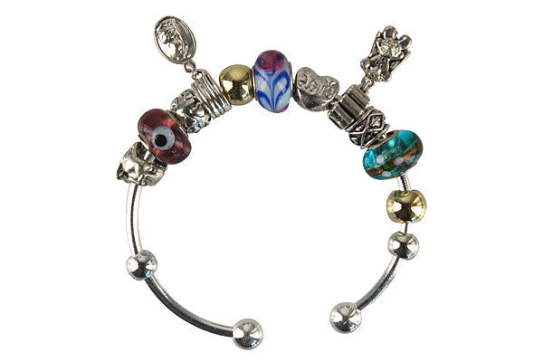 Pandora Style Bangle with Lampwork Beads, H060, Silver-Plated, 7.5"