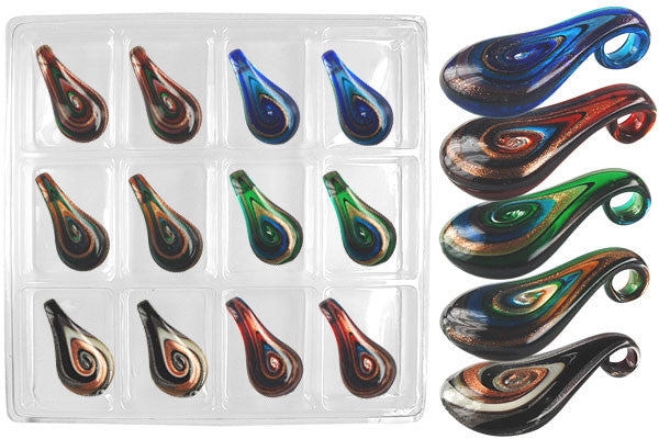 Murano Foil Glass Value Pack Pendant, 28x57mm, 12 Pieces, Pendant for Jewelry Making