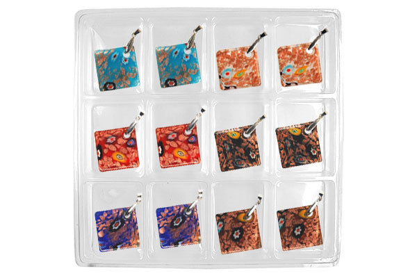 Murano Foil Glass Value Pack Pendant, 32x32mm, 12 Pieces, Pendant for Jewelry Making
