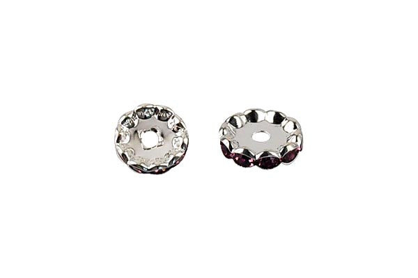 Silver-Plated Rondelle w/Crystal Rhinestones, Lavender, 4x12mm, Curve Edge