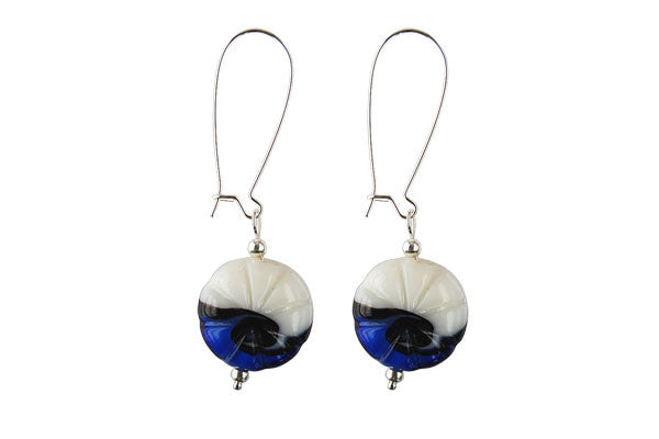 Murano Foil Glass Button with Earrings (AB03 Blue with White)