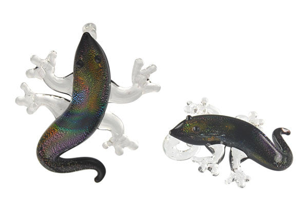 Dichroic Glass Embedded, Gecko, Multicolor Pendant, 32x40mm, 1 Piece, Jewelry Making Supplies