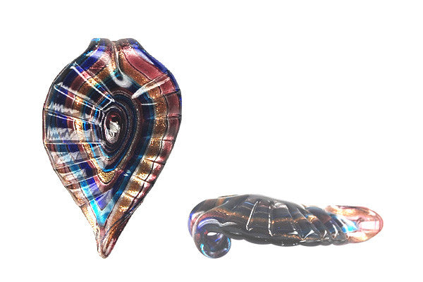 Murano Foil Glass Leaf Pendant, 42x68mm, 1 Piece, Pendant for Jewelry Making