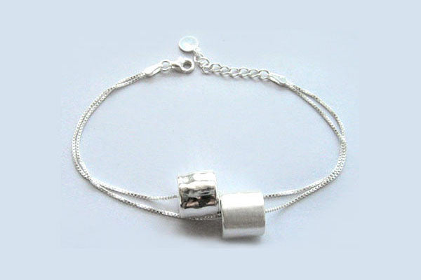 Sterling Silver Two Tone Cylinders Bracelet, 8"