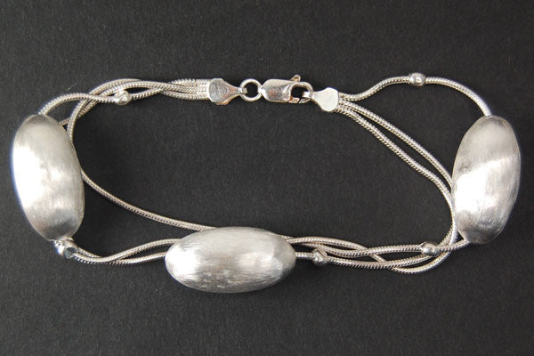 Sterling Silver Sandblasted Oval Bracelet, 7"