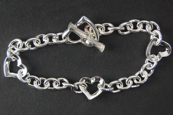 Sterling Silver Open Heart Bracelet, 7"