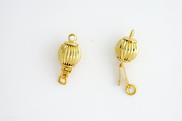 Gold Plated Corrugated Bead Clasp, 8.0x15.0mm