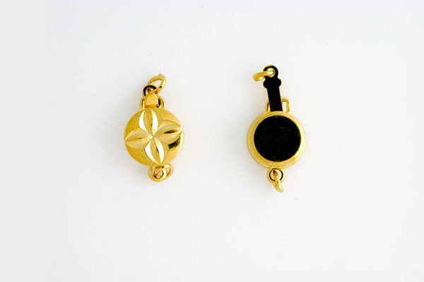Gold Plated Carved Button Flower Clasp, 8.0x14.0mm