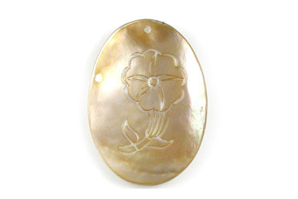 Pendant Shell (White MOP) Carved Trumpet Flower (Flat Oval)