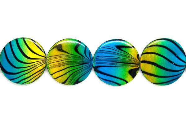 Shell (Spray-Paint MOP) Coin (Yellow and Aqua) Beads