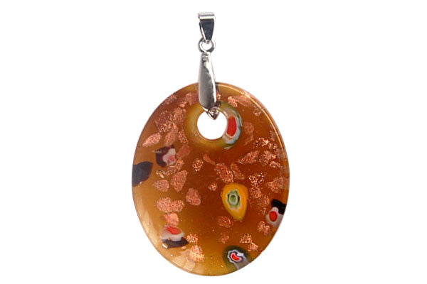 Murano Foil Glass Flat Oval with Bail Pendant, 37x45mm, 1 Piece, Pendant for Jewelry Making