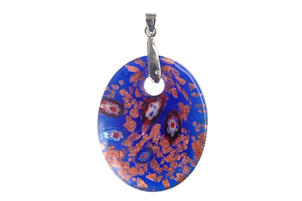 Murano Foil Glass Flat Oval with Bail Pendant, 37x45mm, 1 Piece, Pendant for Jewelry Making