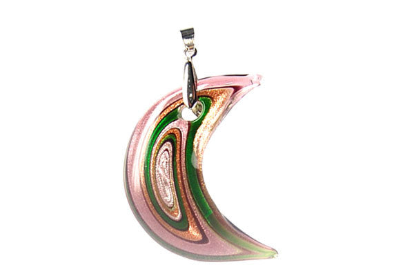 Murano Foil Glass Moon with Bail Pendant, 24x54mm, 1 Piece, Pendant for Jewelry Making