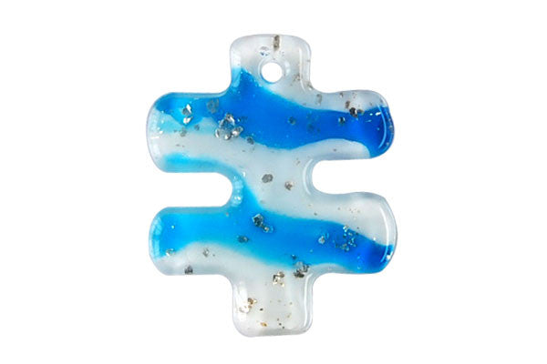 Pendant Murano Foil Glass Puzzle Piece (Sky Blue and White)