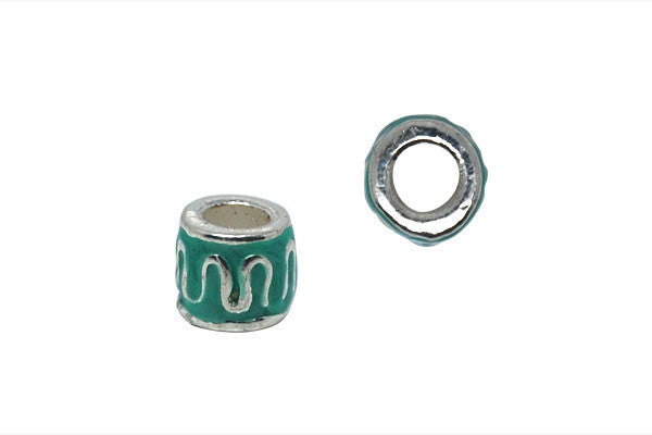 Metal Alloy Beads Tube W/lines & Green Enamel, 9x10mm