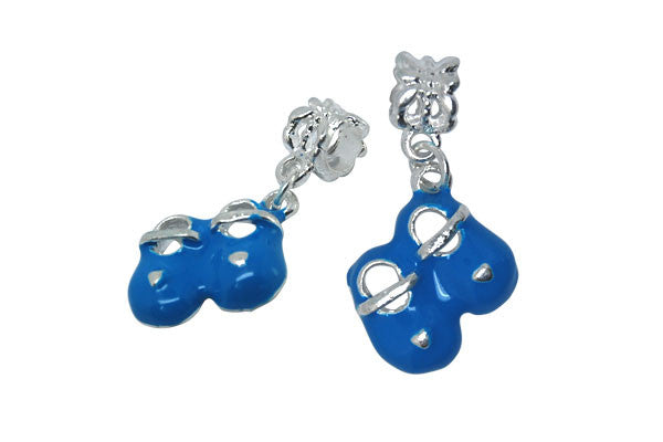 Silver Plated Charm Blue Baby Shoes, 16x29mm