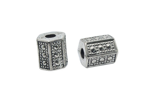 Acrylic Beads CCB, Tube Hexagon (Antique Silver), 11x12mm
