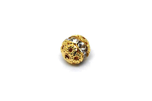 Gold Plated Brass Round W/clear Rhinestone, 6mm