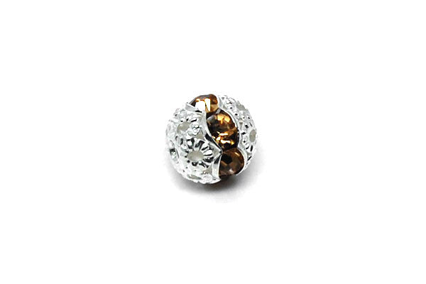 Silver-Plated Brass Round w/Champagne Rhinestone, 8mm