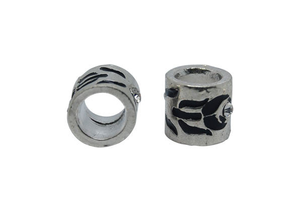 Metal Alloy Beads Tube W/black Enamel & Clear Rhinestone, 10x10mm