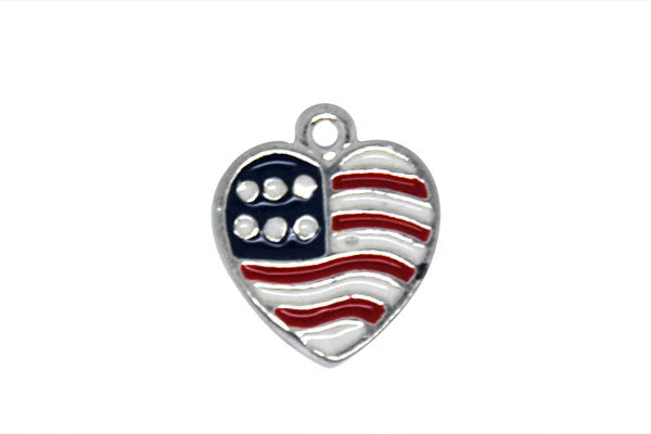 Silver Plated Charm Heart W/blue and Red Enamel, 14x16mm