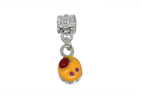 Silver Plated Charm Link Cake W/yellow and Red Enamel & Red Rhinestone, 7x24mm