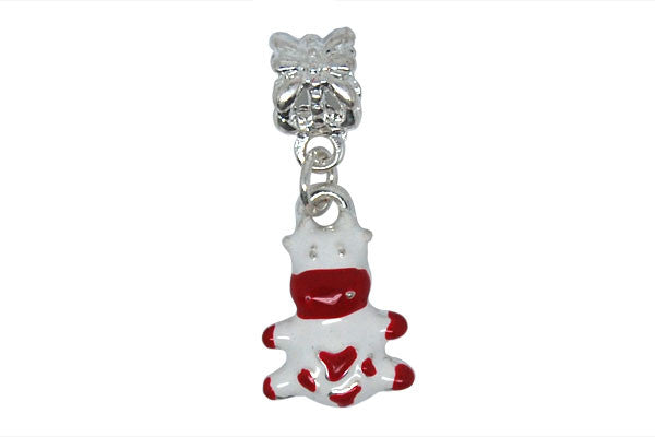 Silver Plated Charm Link Cow W/white and Red Enamel, 17x28mm