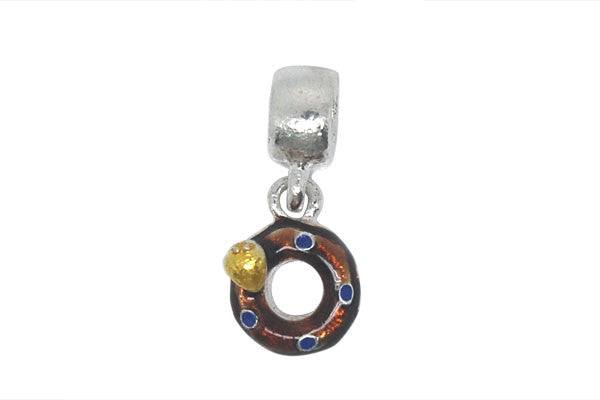 Silver Plated Charm Link Donut W/brown Yellow and Blue Enamel, 7x24mm