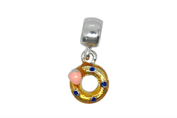 Silver Plated Charm Link Donut W/gold Pink and Blue Enamel, 7x24mm