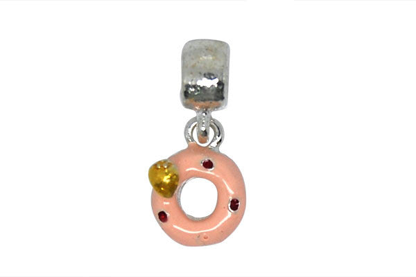 Silver Plated Charm Link Donut W/pink Yellow and Red Enamel, 7x24mm