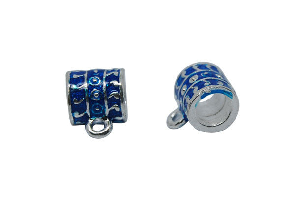 Silver Plated Charm Link W/dots & Blue Enamel, 9x12mm