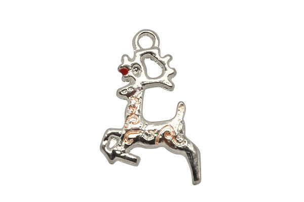 Silver Plated Charm Fawn W/pink & Red Enamel, 14x23mm