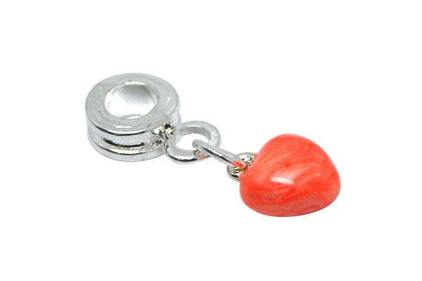 Silver Plated Charm Link Heart W/orange Enamel, 8x23mm