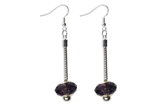 Pandora Style Earring, Silver-Plated w/Chinese Crystal Faceted Rondelle (Black)