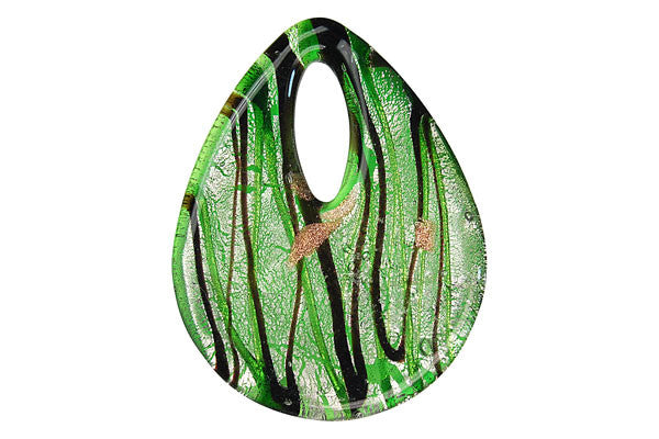 Murano Foil Glass Briolette Donut Pendant, 38x50mm, 1 Piece, Pendant for Jewelry Making