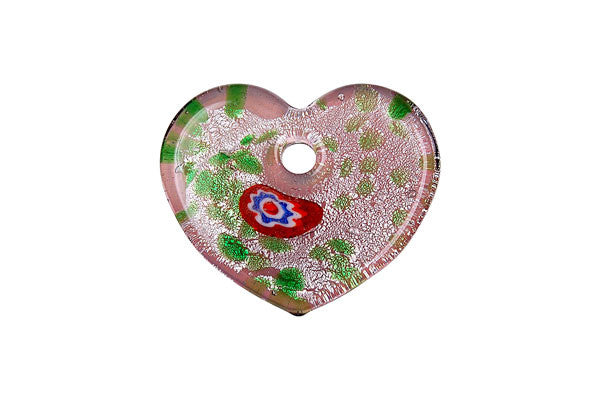 Murano Foil Glass Flat Heart Pendant, 31x38mm, 1 Piece, Pendant for Jewelry Making