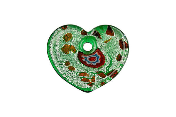 Murano Foil Glass Flat Heart Pendant, 31x38mm, 1 Piece, Pendant for Jewelry Making