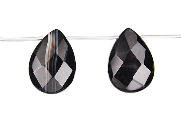 Sardonyx (Black) Faceted Flat Briolette Beads