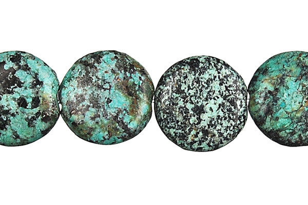 African Turquoise Dark Coin Beads, 16-Inch Strand, Jewelry Making Supplies