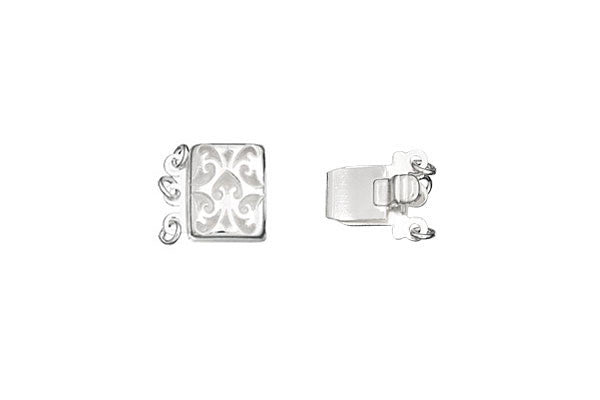 Sterling Silver 3-Strand Filigree Pearl Clasp w/Rings, 8.0x10.0mm