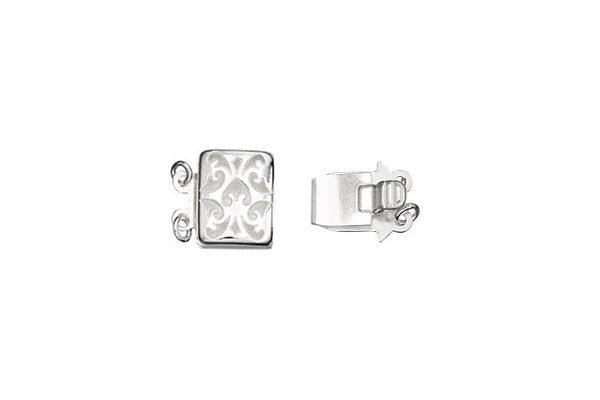 Sterling Silver 2-Strand Filigree Pearl Clasp w/Rings, 8.0x10.0mm