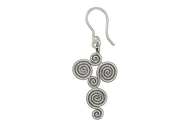 Hill Tribe Silver Triple Swirl Earrings, 21.0x53.0mm