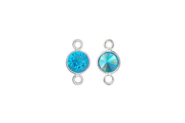 Sterling Silver Aqua Blue CZ Connector, 6.0mm