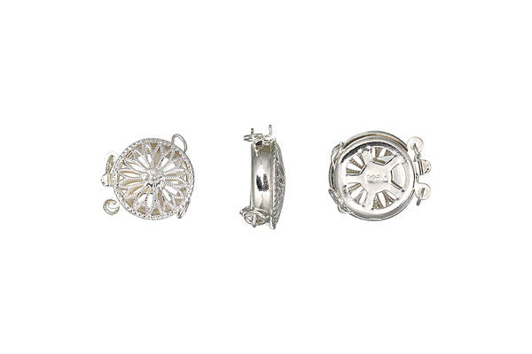 Sterling Silver 2-Strand Round Filigree Pearl Clasp, 12.0mm