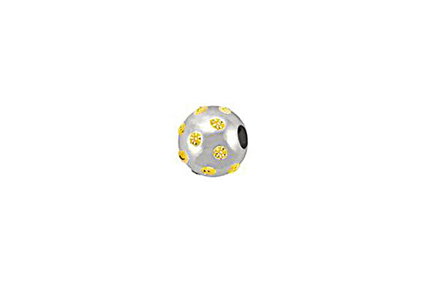 Sterling Silver Round Satin Bead w/Crystals, November, 4.0mm