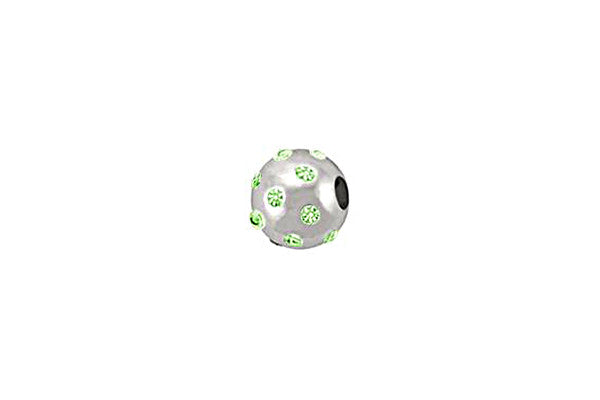 Sterling Silver Round Satin Bead w/Crystals, August, 4.0mm