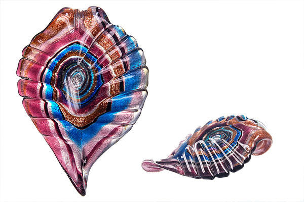 Murano Foil Glass Leaf Pendant, 45x65mm, 1 Piece, Pendant for Jewelry Making