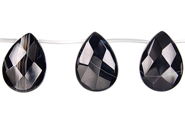 Sardonyx (Black) Faceted Flat Briolette Beads